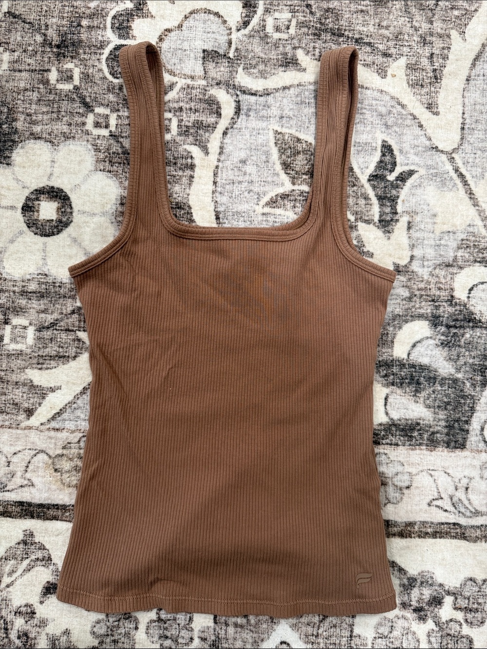 Fabletics Ribbed Square-Neck Tank Top in Brown